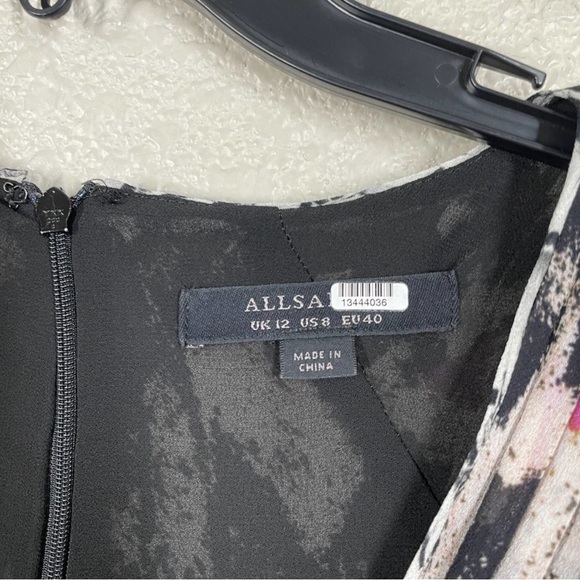 AllSaints 8 Lizia Wing Studded Asymmetrical Rocker Shift Dress Black Long Sleeve - Picture 6 of 12